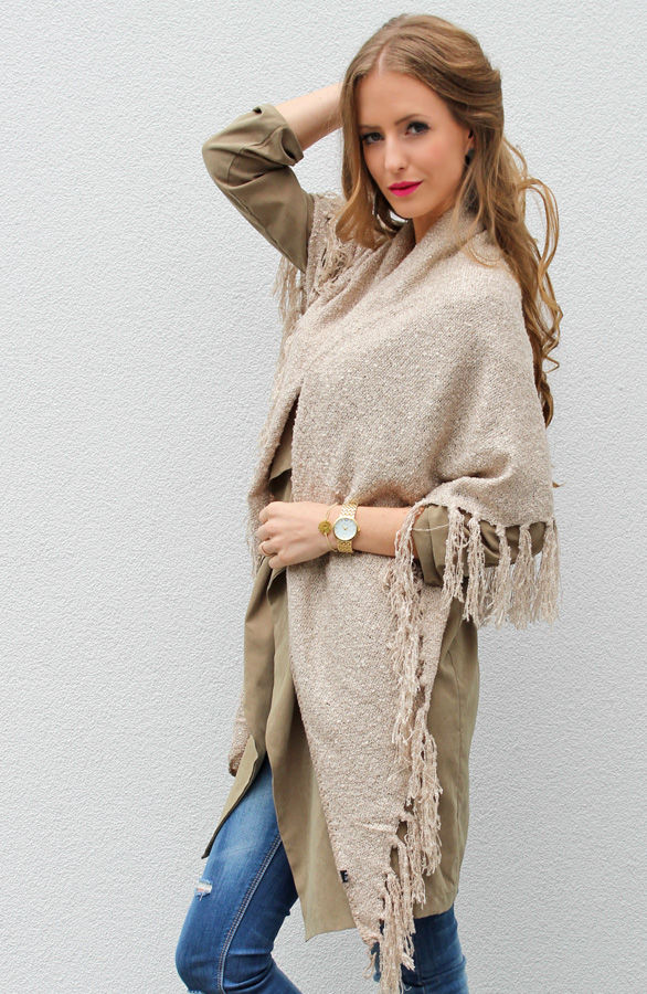 poncho sjaal goedkoop dames taupe