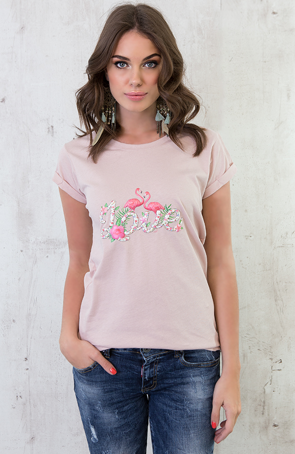 flamingo print t-shirt dames