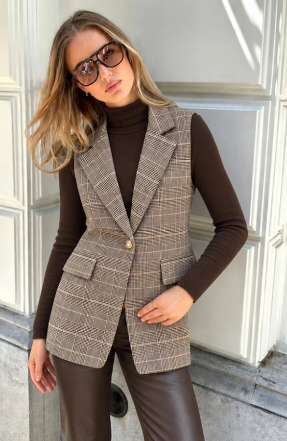 Elegant Blazer Gilet Checked